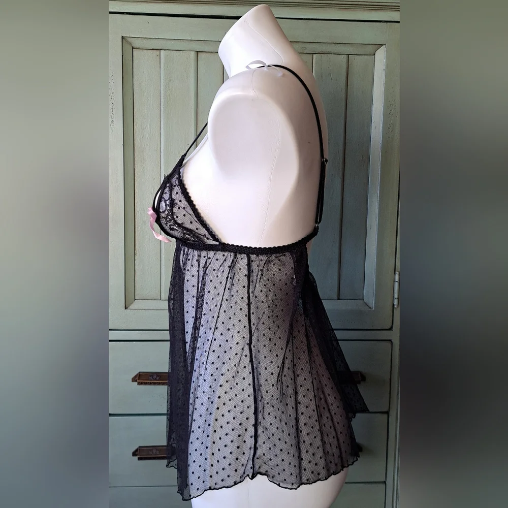 Victoria's Secret '12 Sexy Little Things Babydoll Black Lace/Bows Lingerie Sz M